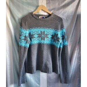 Vintage Y2K Hollister Nordic Fair Isle Sweater Snowflake Knit M Cabin Gorp Ski